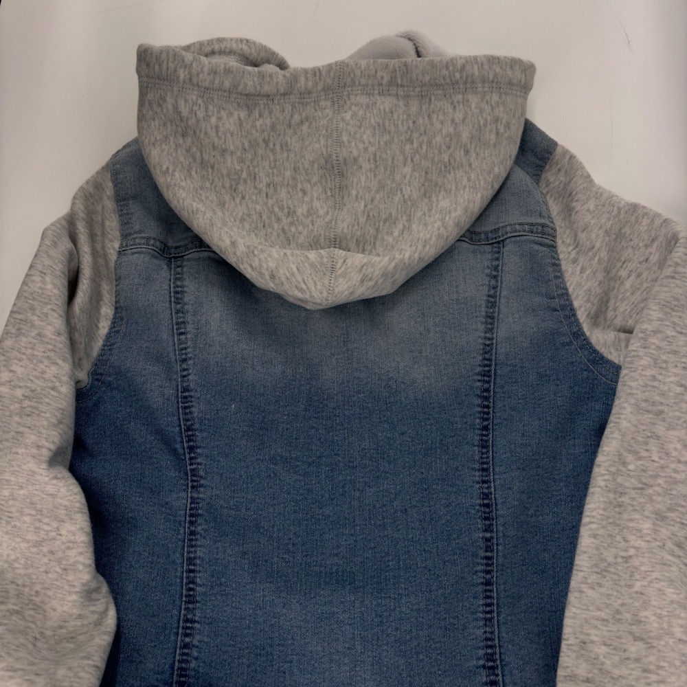 Wallflower Girls Small Dreamer Fit Denim Jacket Heather Gray Hood Sleeves Small - Picture 6 of 10